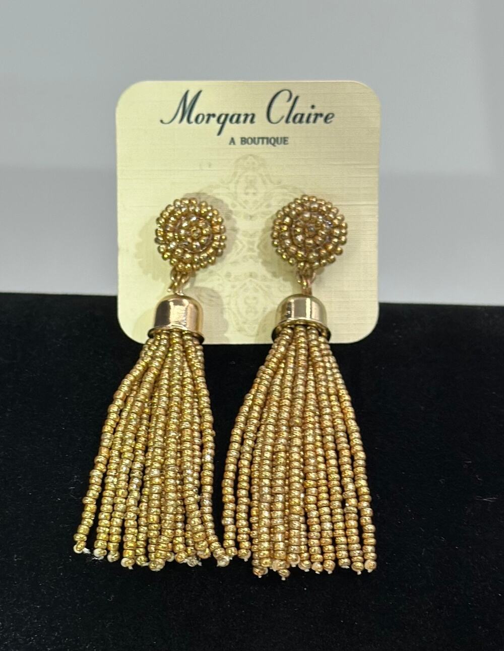 Morgan Claire Gold Seed Bead Tassel Earrings Boho Statement